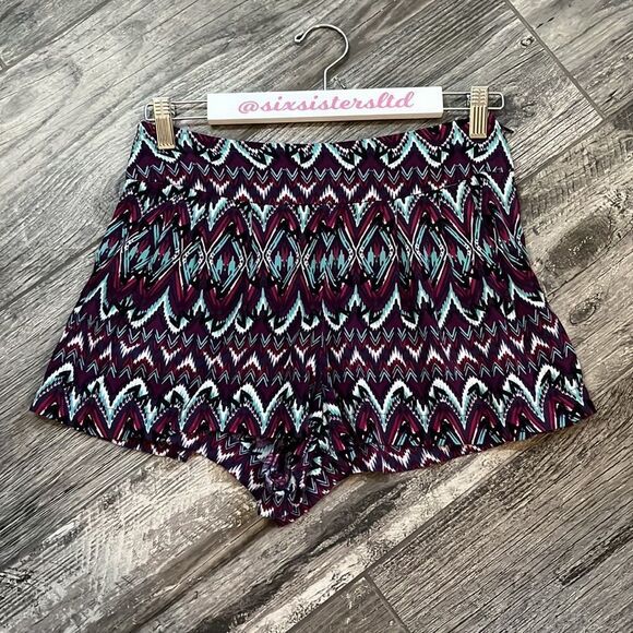 MIMI Chica patterned shorts pleated side zip wide waistband lightweight SZ S - Picture 4 of 11